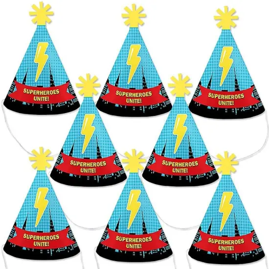 Big Dot of Happiness Bam Superhero - Mini Cone Baby Shower or Birthday Party Hats - Small Little Party Hats - Set of 8 {1}