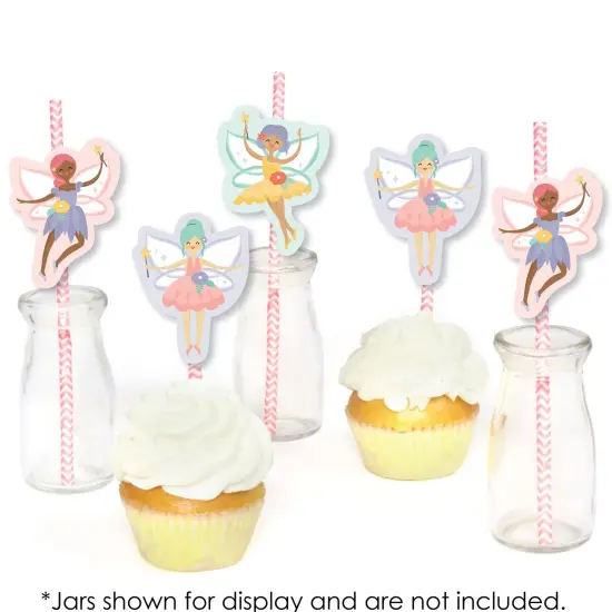 Big Dot of Happiness Let's Be Fairies - Paper Straw Decor - Fairy Garden Birthday Party Striped Decorative Straws - Set of 24 {6}