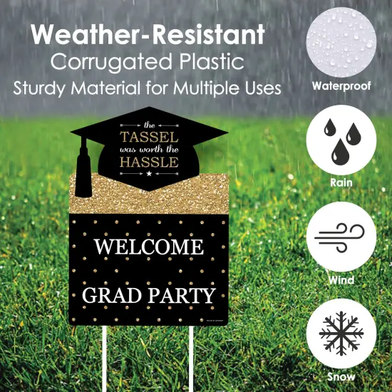 Big Dot of Happiness Gold Graduation Party Decorations - Grad Party Welcome Yard Sign {4}