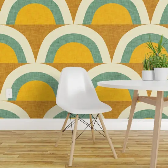 Peel & Stick Wallpaper 2FT Wide Midcentury Modern Rainbow Magic Green Retro Midcentury Modern Dots Colors Custom Removable Wallpaper by Spoonflower {1}