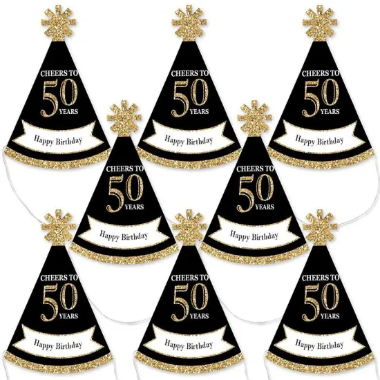 Big Dot of Happiness Adult 50th Birthday - Gold - Mini Cone Birthday Party Hats - Small Little Party Hats - Set of 8 {1}