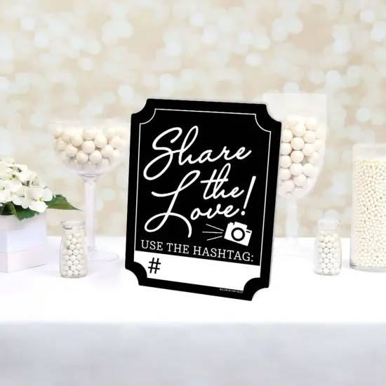 Big Dot of Happiness Black Share The Love Sign - Wedding Hashtag Decor - Printed on Sturdy Plastic Material - 10.5 x 13.75" Sign with Stand - 1 Piece {4}