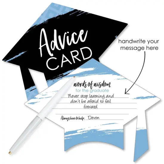 Big Dot of Happiness Light Blue Grad - Best is Yet to Come - Grad Cap Wish Card Grad Party Activities - Shaped Advice Cards Game - Set of 20 {3}