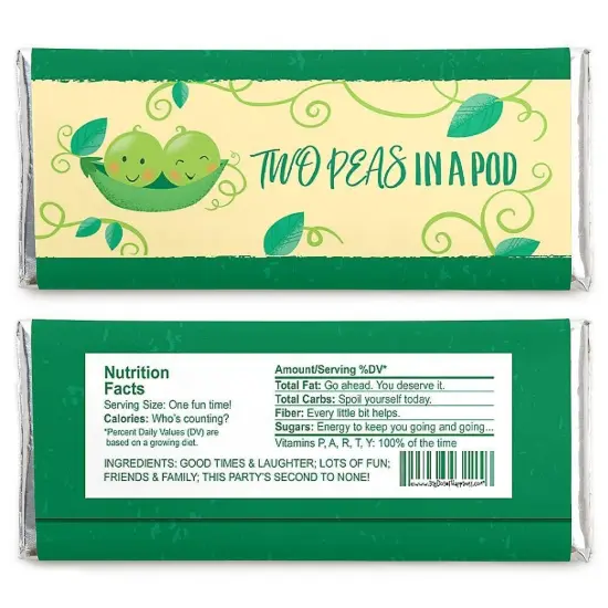 Big Dot of Happiness Double the Fun - Twins Two Peas in a Pod - Candy Bar Wrapper Baby Shower or First Birthday Party Favors - Set of 24 {3}