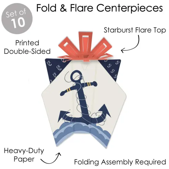 Big Dot of Happiness Ahoy - Nautical - Table Decorations - Baby Shower or Birthday Party Fold and Flare Centerpieces - 10 Count {4}