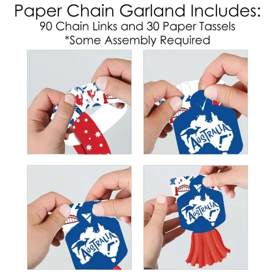 Big Dot of Happiness Australia Day - 90 Chain Links and 30 Paper Tassels Decoration Kit - G'Day Mate Aussie Party Paper Chains Garland - 21 feet {6}