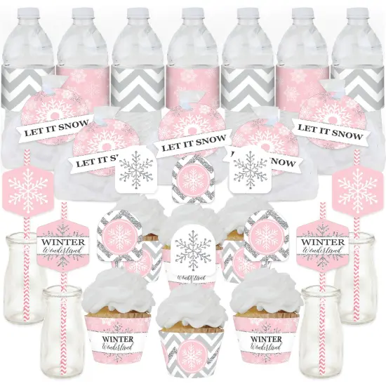 Big Dot of Happiness Pink Winter Wonderland - Holiday Snowflake Birthday Party and Baby Shower Cupcake Kit Fabulous Favor Party Pack 100 Pc {1}