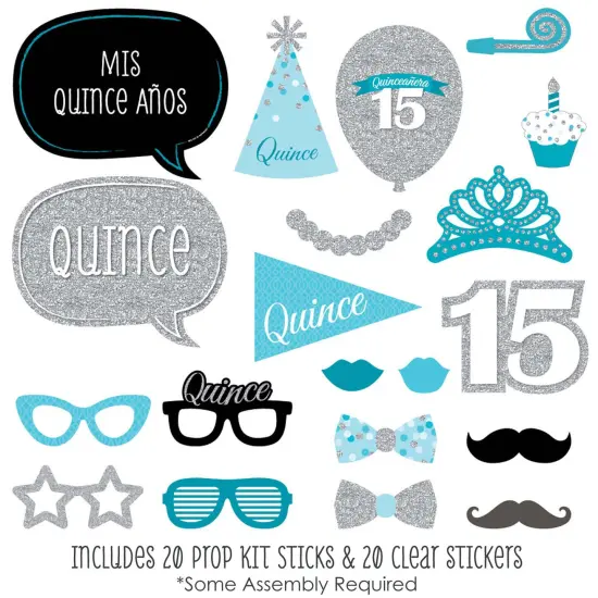 Big Dot of Happiness Quinceanera Teal - Sweet 15 - Birthday Party Photo Booth Props Kit - 20 Count {3}
