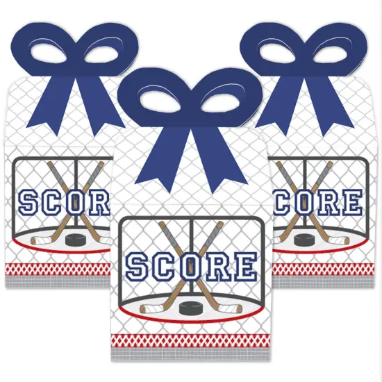 Big Dot of Happiness Shoots & Scores! - Hockey - Square Favor Gift Boxes - Baby Shower or Birthday Party Bow Boxes - Set of 12 {3}