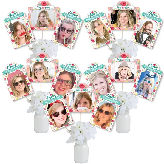 Big Dot of Happiness Colorful Floral Happy Mother's Day - We Love Mom Party Picture Centerpiece Sticks - Photo Table Toppers - 15 Pieces {1}