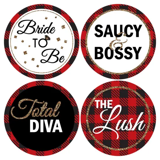 Big Dot of Happiness Flannel Fling Before the Ring - Buffalo Plaid Bachelorette Party Badges Sticker Set of 12 {4}
