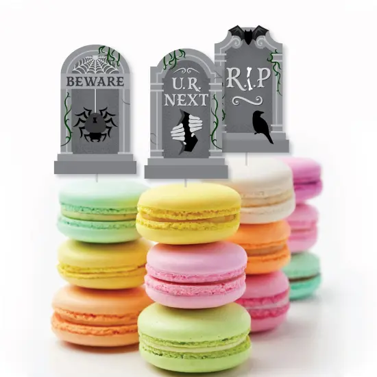 Big Dot of Happiness Creepy Cemetery - Dessert Cupcake Toppers - Spooky Halloween Tombstone Party Clear Treat Picks - Set of 24 {6}