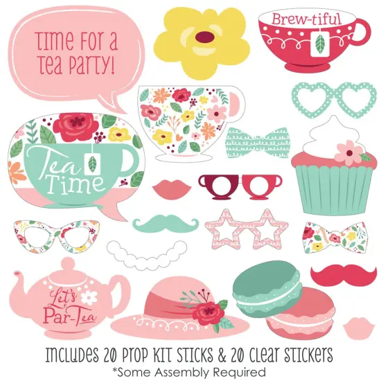 Big Dot of Happiness Floral Let's Par-Tea - Garden Tea Party Photo Booth Props Kit - 20 Count {3}