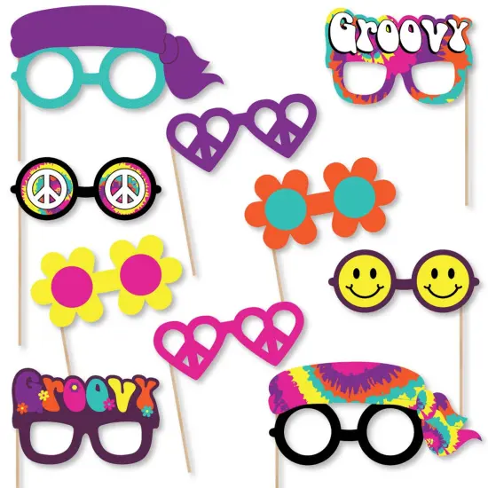 Big Dot of Happiness 60's Hippie Glasses - Paper Card Stock 1960s Groovy Party Photo Booth Props Kit - 10 Count {1}