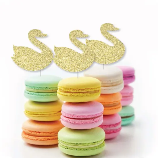 Big Dot of Happiness Gold Glitter Swan - No-Mess Real Gold Glitter Cut-Outs - White Swan Baby Shower or Birthday Party Confetti - Set of 24 {6}