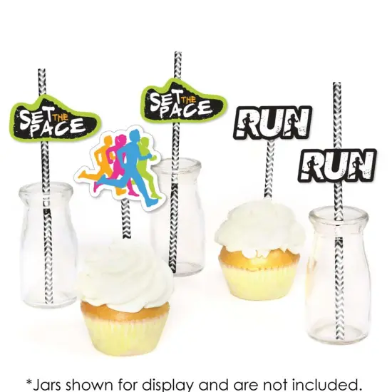 Big Dot of Happiness Set The Pace - Running - Paper Straw Decor - Track, Cross Country or Marathon Party Striped Decorative Straws - Set of 24 {6}