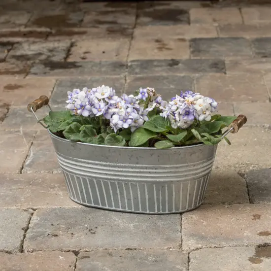 Headwind 14" Galvanized Basin Tub - Oval with White Wash Design, Handles and Drain Holes {4}