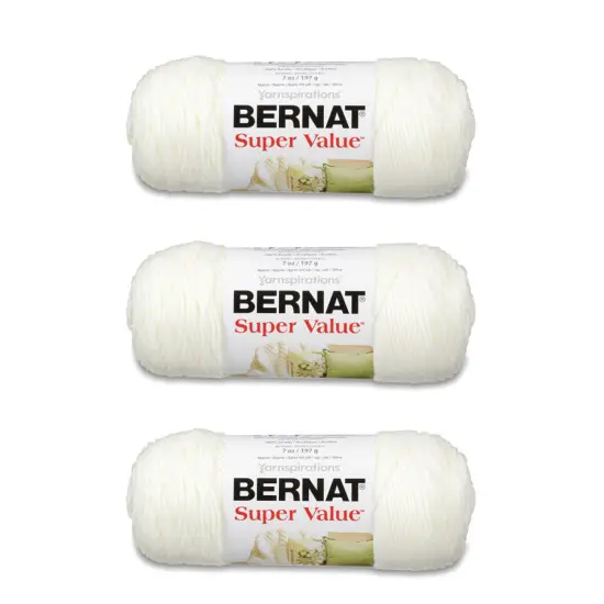 Bernat Super Value Winter White Yarn - 3 Pack of 198g/7oz - Acrylic - 4 Medium (Worsted) - 426 Yards - Knitting/Crochet {1}