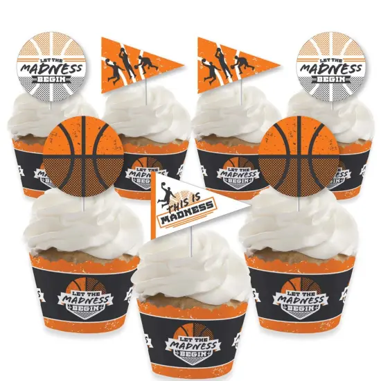 Big Dot of Happiness Basketball - Let the Madness Begin - Cupcake Decoration - College Basketball Party Cupcake Wrappers & Treat Picks Kit - Set of 24 {1}