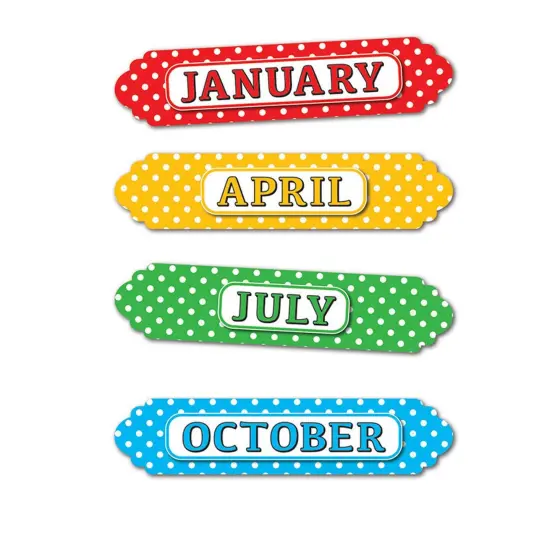 Magnetic Die-Cut Timesavers & Labels, Months of the Year, White Polka Dots On Assorted Colors, 12 Per Pack, 3 Packs {3}