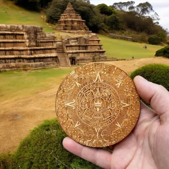 Aztec Mayan Calendar Wood Coaster/Disc qty 1 {5}