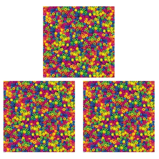 Pony Beads, Assorted Neon, 6 mm x 9 mm, 1000 Per Pack, 3 Packs {1}