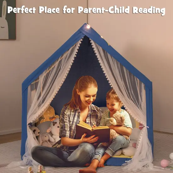 Large Play Tent With Washable Cotton Mat Holiday Birthday Gift For Kids Blue {2}