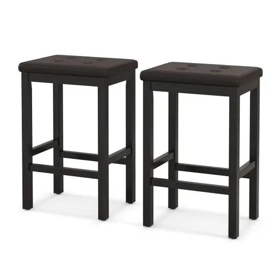 24" Bar Stools With Padded Seat Footrest And Rubber Wood Frame Brown {3}