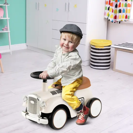 Kids Sit to Stand Vehicle with Working Steering Wheel and Under Seat Storage-White {1}