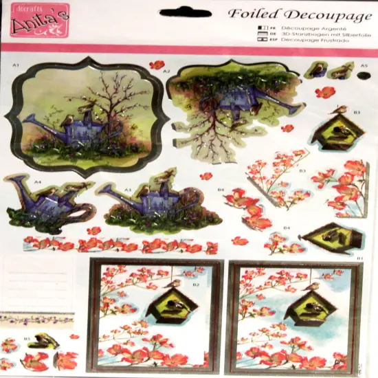 Anita's Foiled Decoupage Die-cut Embellishments-Birdbox And Blossoms {1}