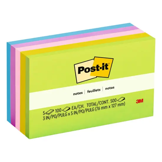 3 x 5 Ultra Colors Post It Notes 5 PksPack {1}