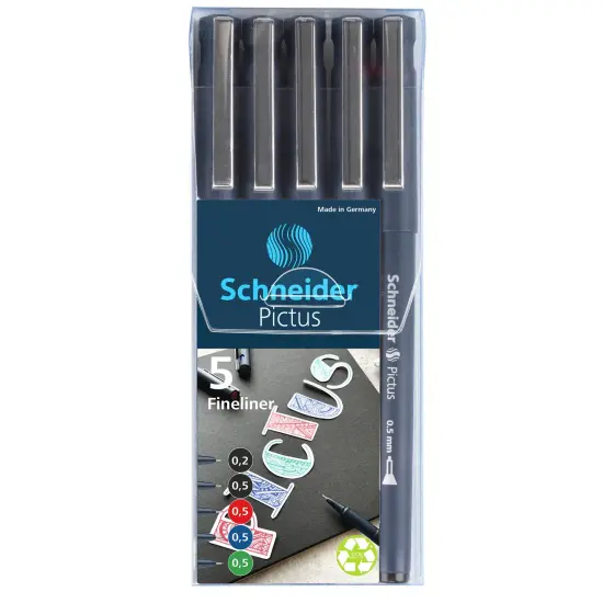 Pictus Fineliners, Wallet, 5 Pieces, Assorted Colors and Sizes {4}