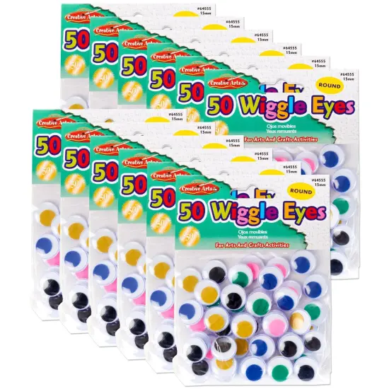 Round Wiggle Eyes, 15mm, Assorted, 50 Per Pack, 12 Packs {1}
