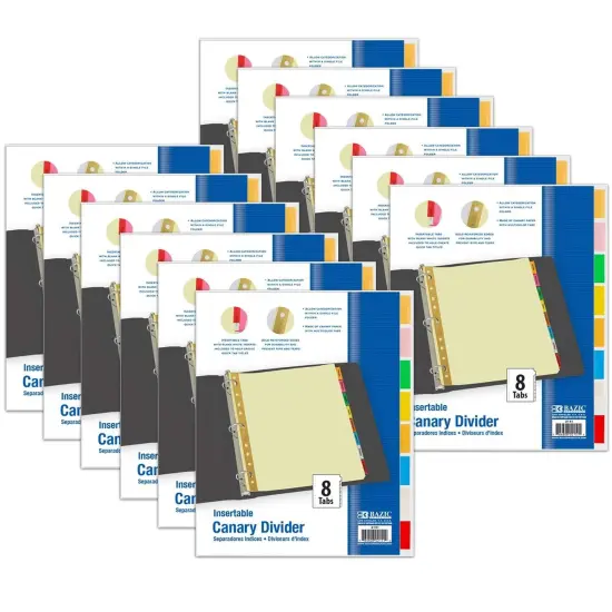 Canary Paper Dividers with Insertable Color Tabs, 8 Per Pack, 12 Packs {1}