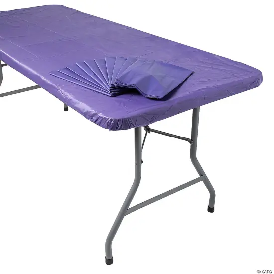 Fitted Plastic Tablecloths Bulk 12 Pc. 8 Ft. Purple {2}