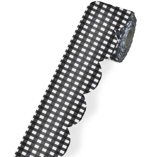 Black Gingham Rolled Scalloped Borders, 65 Feet Per Roll, Pack of 3 {3}