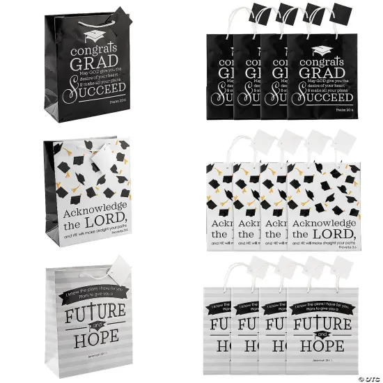 7 1/2" x 9" Medium Faith Graduation Paper Gift Bags with Tag - 12 Pc. {3}