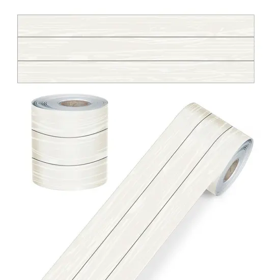 White Wood Grain Rolled Straight Borders, 65 Feet Per Roll, Pack of 3 {3}