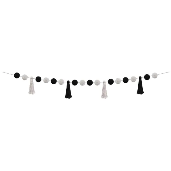 Black and White Pom-Poms and Tassels Garland, Pack of 3 {3}