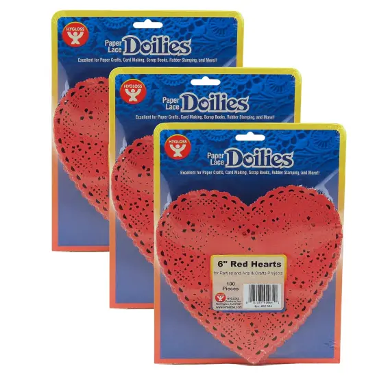 Heart Doilies, Red, 6", 100 Per Pack, 3 Packs {1}