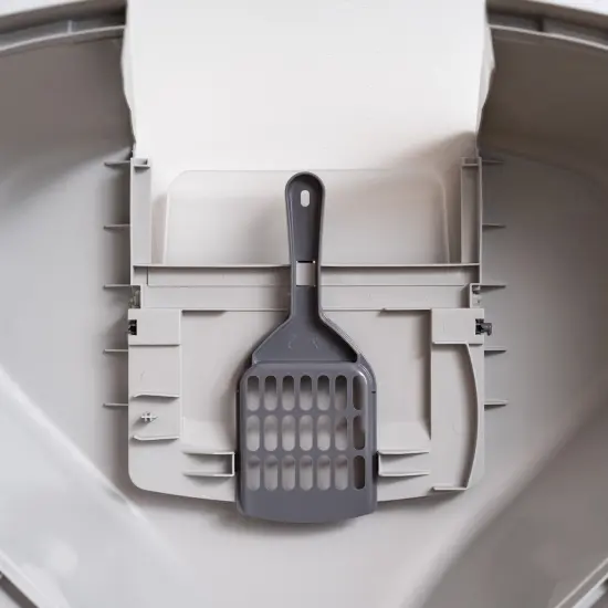 IRIS USA Large Hooded Corner Cat Litter Box with Scoop Dark Gray {4}