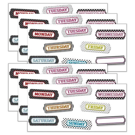 Magnetic Die-Cut Timesavers & Labels, Days of the Week, Black and White Assorted Patterns, 8 Per Pack, 6 Packs {1}