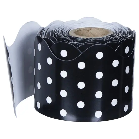 Black & White Dots Rolled Scalloped Border, 36 Feet Per Roll, 6 Rolls {3}