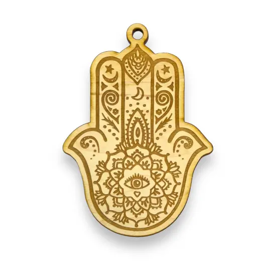 Ornament - Hamsa Hand - Raw Wood 4x3in {1}