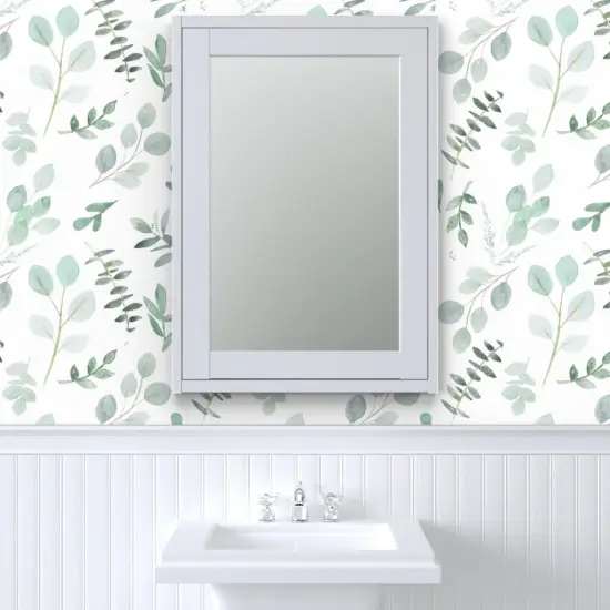 Pre-Pasted Wallpaper 2FT Wide Eucalyptus Leaves Foliage Mint Green Watercolor Botanical Blue Watercolour Greenery Aquarelle Cool Tones Seeded Eucalyptus Custom Pre-pasted Wallpaper by Spoonflower {6}