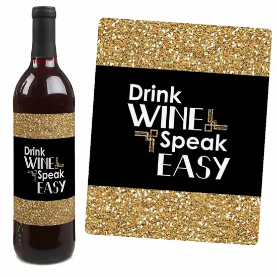 Big Dot of Happiness Roaring 20's - 1920s Art Deco Jazz Party Decorations for Women and Men - Wine Bottle Label Stickers - Set of 4 {7}