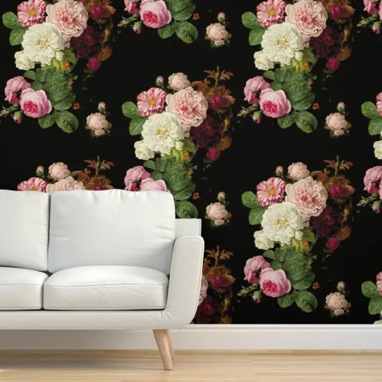 Peel & Stick Wallpaper 2FT Wide Moody Gothic Floral Vintage Garden English Roses Victorian Chintz Custom Removable Wallpaper by Spoonflower {5}