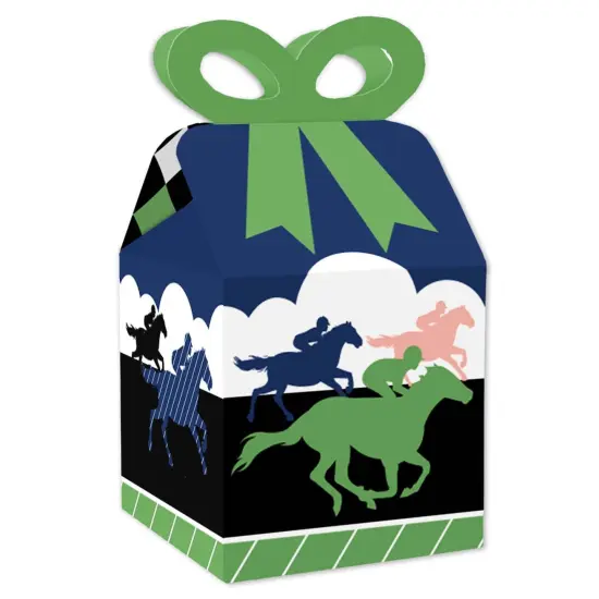 Big Dot of Happiness Kentucky Horse Derby - Square Favor Gift Boxes - Horse Race Party Bow Boxes - Set of 12 {1}