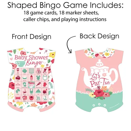 Big Dot of Happiness Floral Let's Par-Tea - Picture Bingo Cards and Markers - Garden Tea Party Baby Shower Shaped Bingo Game - Set of 18 {4}