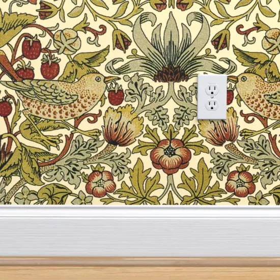 Peel & Stick Wallpaper 2FT Wide Victorian Edwardian Vines Birds Damask Vintage Custom Removable Wallpaper by Spoonflower {4}